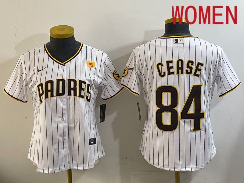 Women San Diego Padres #84 Cease White Stripe Game 2024 Nike MLB Jersey style 11203->youth mlb jersey->Youth Jersey
